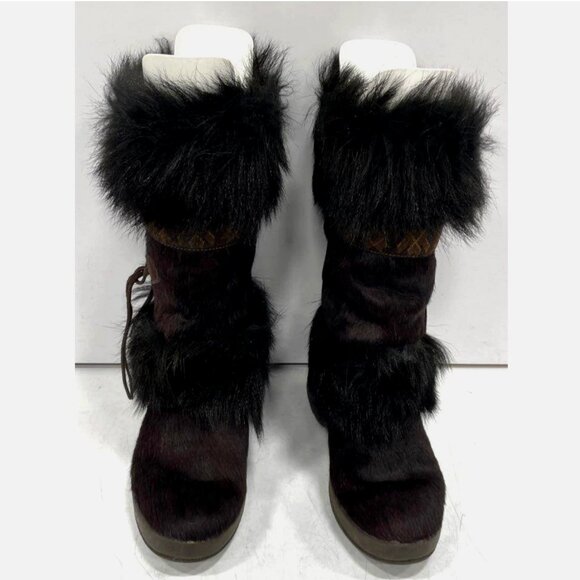 TECNICA Fur Boots Snow Ski Resort Boots Italy Made Brown Black Size 38 US 7 - Picture 4 of 8